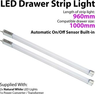 Loops 2x 1000mm LED Drawer Strip Light AUTO ON/OFF PIR SENSOR Kitchen Cupboard Door