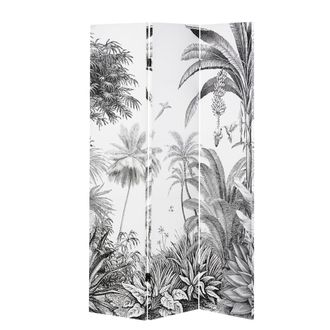 Maisons du monde Biombo con impresi&oacute;n de bosque tropical en blanco y negro