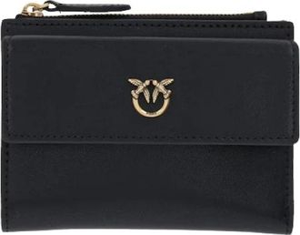 Pinko Pinko, Accessoires, Dames, Zwart, ONE Size, Leer, Zwarte Leren Kleine Portemonnee