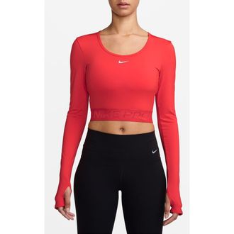 Nike Pro Dri-FIT Long Sleeve Crop T-Shirt in Lt Crimson/Ember Glow/White at Nordstrom Rack, Size X-Small