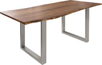Massivmoebel24 Freeform 3 Tavolo Da Pranzo In Legno Di Acacia - Laccato Natur /gambe In Ferro - Argento Mat 200x100x76