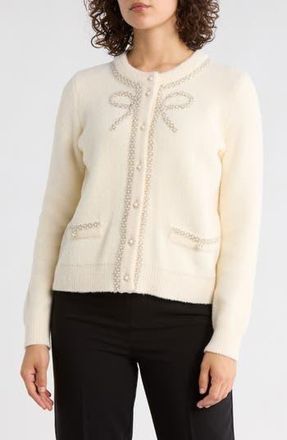 Adrianna Papell Pearl Bow Cardigan in Cream at Nordstrom Rack, Size Small