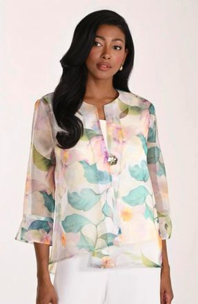 Frank Lyman Design Floral Lightweight Woven Jacket In Cream