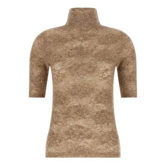 Brunello Cucinelli Openwork Turtleneck Jumper - female - Brunello Cucinelli - Turtlenecks - Beige - M - Knitwear