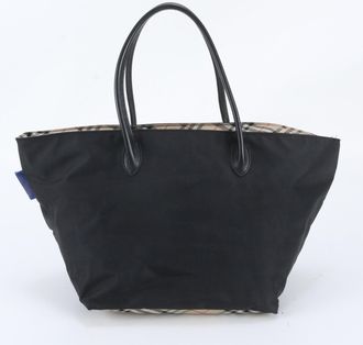 Burberry Beige Black Leather Nylon Handbag Shoulder Bag Tote Bag (Pre-Owned)