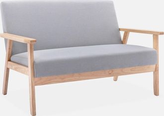 Sweeek Sof&aacute; O Banco Con Tela Y Patas De Madera, 2 Plazas, Isak, Gris Claro, 114x69.5x73 Cm