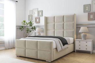 Comfort Beds Charlie Plush Bed Frame With Mattress-50 Upholstered Wingback in Cream | Size: Single