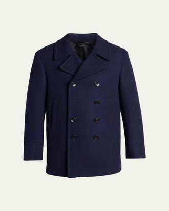 Tom Ford Mens Japanese Felt Double-Breasted Short Peacoat