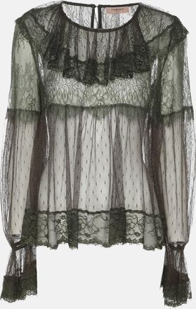 Twin-Set Twinset Green Knitted Lace Long Sleeve Top