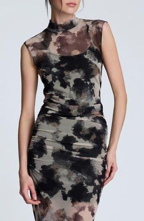 Kenneth Cole Print Side Ruched Sleeveless Top in Black Multi at Nordstrom Rack, Size X-Large