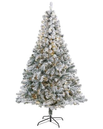 Nearly Natural 7Ft. Flocked Rock Springs Spruce Artificial Christmas Tree With 350 Clear Led Lights And 800 Bendable Branches