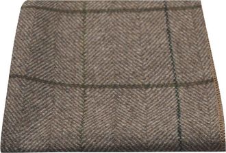 King & Priory Luxury Peanut Brown Herringbone Check Pocket Square, Handkerchief, Tweed