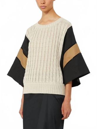 Max Mara Linen Knit Mixed Media Sweater In Beige