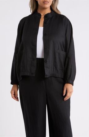 Eileen Fisher Stand Collar Linen Jacket in Black at Nordstrom, Size 2 X