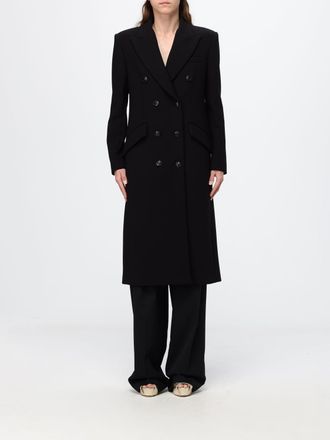 Elisabetta Franchi Double-Breasted Long Coat in Viscose Blend with Lapels