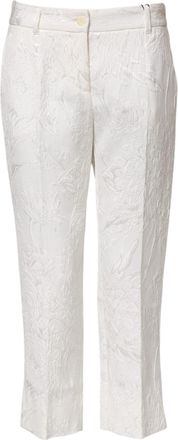 Dolce & Gabbana Womens White Cotton Floral Jacquard Pants Viscose Elastane