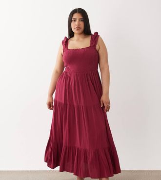 Vila Vestito lungo a balze con corpino arricciato rosso vino