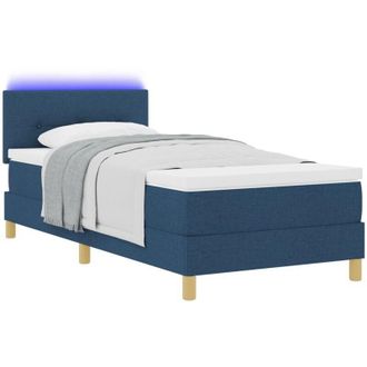 vidaXL Box Spring Bed with Mattress Blue and White 90 x 190 cm Fabric vidaXL