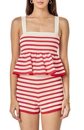 English Factory Stripe Knit Peplum Camisole in White /Red at Nordstrom, Size X-Small