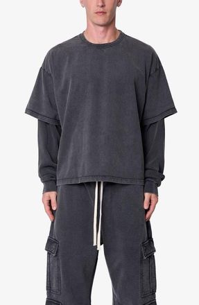 mnml Layered Thermal Long Sleeve T-Shirt in Washed Black at Nordstrom, Size Xx-Large