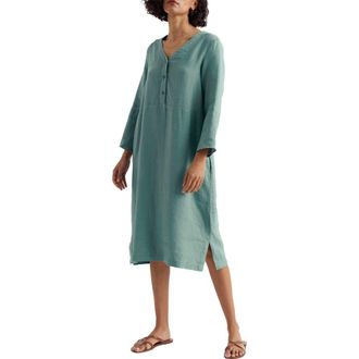 Seasalt Cornwall Dew Drop Long Sleeve Linen Midi Dress in Sardine at Nordstrom, Size 18 Us