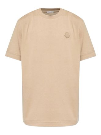 Moncler logo-patch cotton t-shirt - men - Calf Leather/Cotton - S - Neutrals
