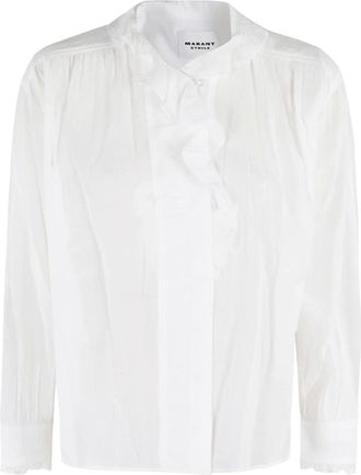 Isabel Marant Overhemden, Dames, Wit, S, Katoen, Witte Katoenen Voile V-Hals Blouse