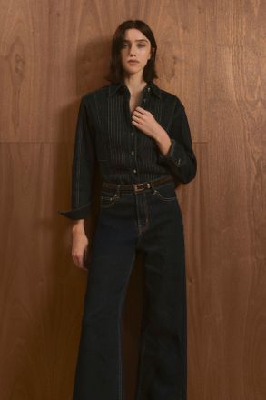 Karen Millen Womens Denim High Waist Wide Leg Jean - Indigo Blue Cotton - Size 10 UK