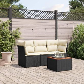 vidaXL Juego De Sof&aacute;s Jard&iacute;n 4 Pzas Con Cojines Rat&aacute;n Sint&eacute;tico Negro Vidaxl