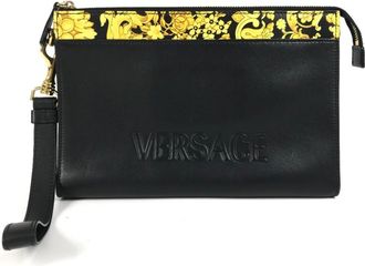 Versace Black Yellow Leather Clutch Bag (Pre-Owned)