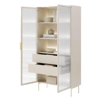 Dmora Vitrina Lafafasa, Mueble Expositor 4 Estantes, 2 Cajones, 2 Puertas, 92x39x195h Cm Beige Cashmere