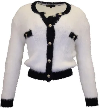 Maje Muffy Fuzzy Cardigan in White Polyamide