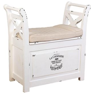 Wanderlust Deco Banqueta De Madera Y Metal Con Cojin Blanca 72x33x73