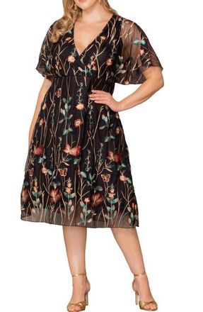 Kiyonna Sonnet Embroidered Midi Dress in Onyx at Nordstrom, Size 4X