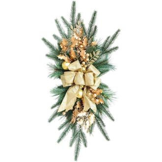 OEM Corona Navide&ntilde;a Artificial En Forma De L&aacute;grima, 55 Cm, Cinta Estampada Grande, Adornos Navide&ntilde;os, Rosa, Nieve, Ramas Escarchadas, Corona Decorativa Pa