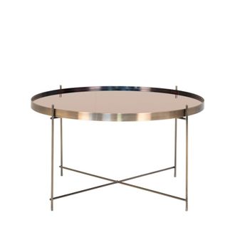 House Nordic Mesa baja de vidrio y metal &oslash;70xh40cm - Lat&oacute;n