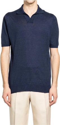Lardini Katoenen Linnen Gebreide Polo - Heren - Polos - Blauw - XL - Katoen - Tops