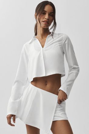 Alo | Cropped Unmatched Long Sleeve Top in White, Size: Medium