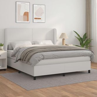 vidaXL Vidaxl - Cama Box Spring Con Colch&oacute;n Cuero Sint&eacute;tico Blanco 160x200 Cm