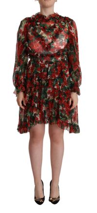 Dolce & Gabbana Womens Floral Print Mini Dress Geranium - Dark Red Silk - Size EU 40 (Womens)