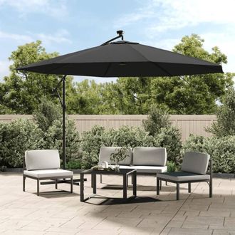 Berkfield Home Cantilever Umbrella with LED Lights & Metal Pole 350 cm Anthracite in Black