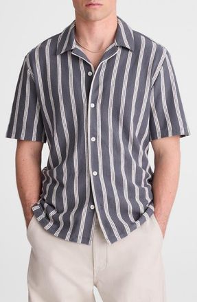 Madewell Seaport Terry Camp Shirt in Stripe Heirloom Blue at Nordstrom, Size Xx-Large