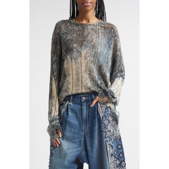 R13 Paisley Ripped Linen Sweater in Blue Faded Bandana at Nordstrom, Size X-Small