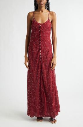 Paco Rabanne Faux Pearl Embellished Chiffon Dress in Red Wine at Nordstrom, Size 10 Us