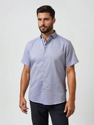 Stone Rose Seersucker Striped SS Button-Up Shirt in Navy at Nordstrom, Size Xxx-Large