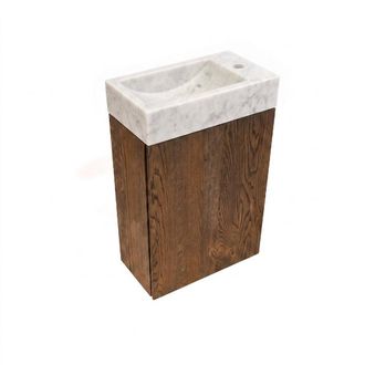 Saniclass Holz Pure Toiletmeubelset - 40x60.5cm - 1 deur - fontein natuursteen marmer - kraangat rechts - eiken charcoal