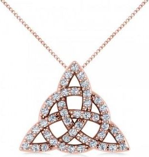 Allurez Diamond Trinity Celtic Knot Pendant Necklace 14k Rose Gold (0.45ct)