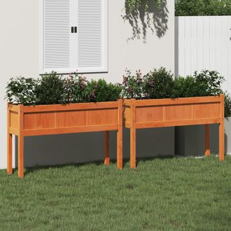 Berkfield Home Garden Planters 2 pcs with Legs Wax Brown Solid Wood Pine