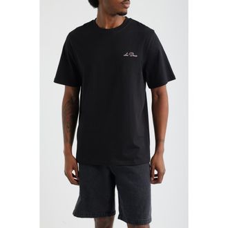 Les Deux Wild Flower Embroidered Organic Cotton T-Shirt in Black at Nordstrom, Size Large