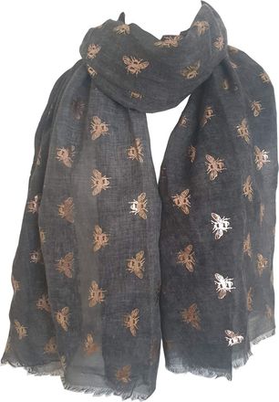 GlamLondon Bumble Bee Print Scarf Ladies Lightweight Fashion Oversize Wrap (ZR-Glit-Grey)